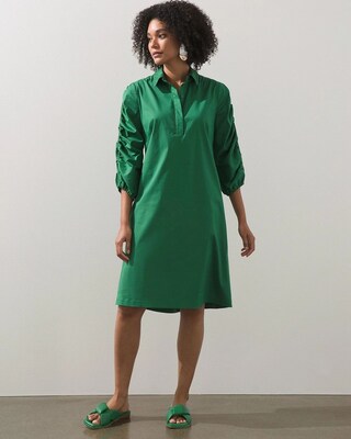 Poplin Ruched Sleeve Dress