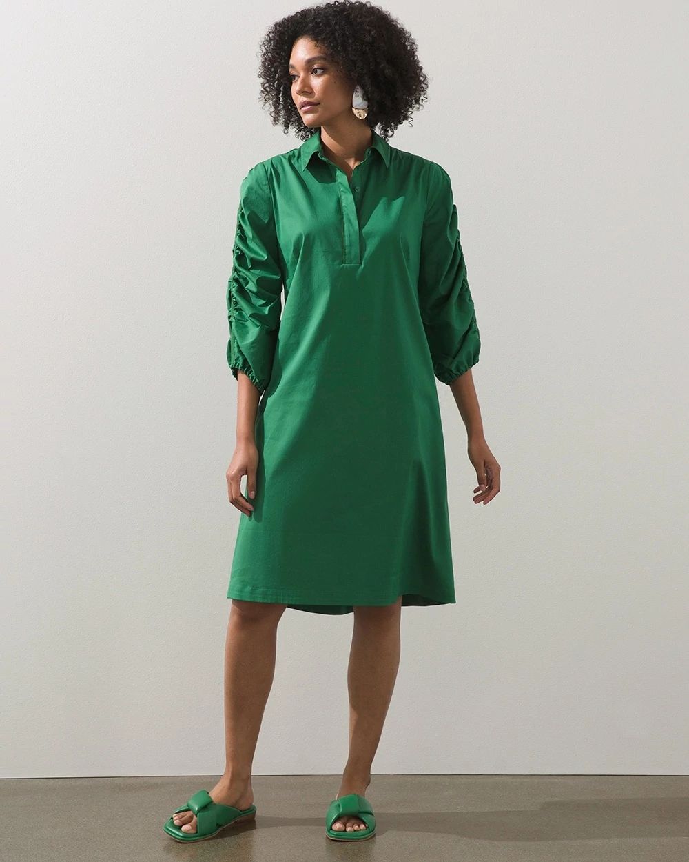 Poplin Ruched Sleeve Dress