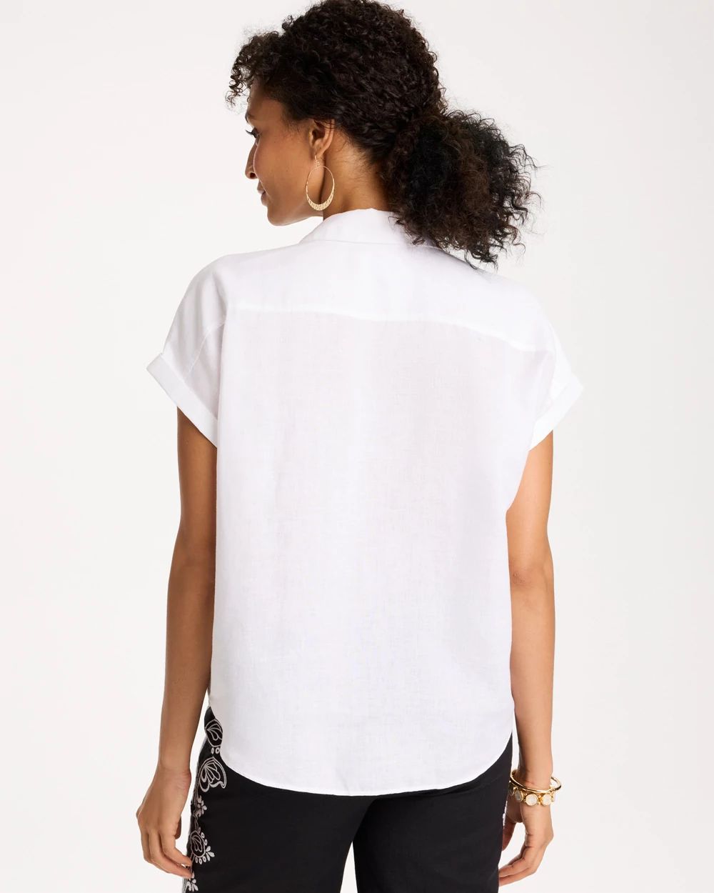 No Iron™ Linen Tie-Front Cap Sleeve Shirt click to view larger image.