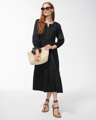 Poplin Balloon Sleeve Midi Dress