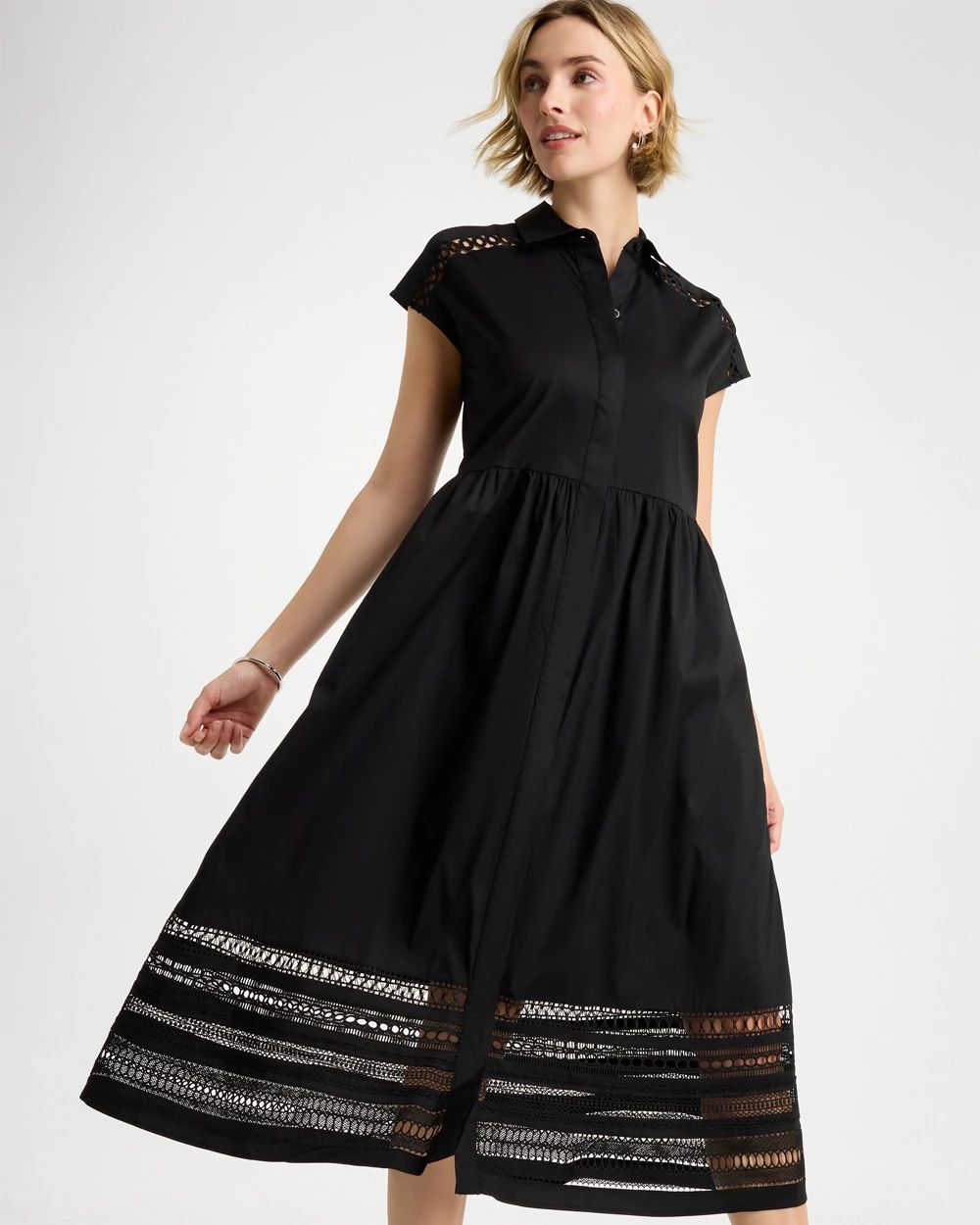 Lace Trim Midi Shirtdress click to view larger image.