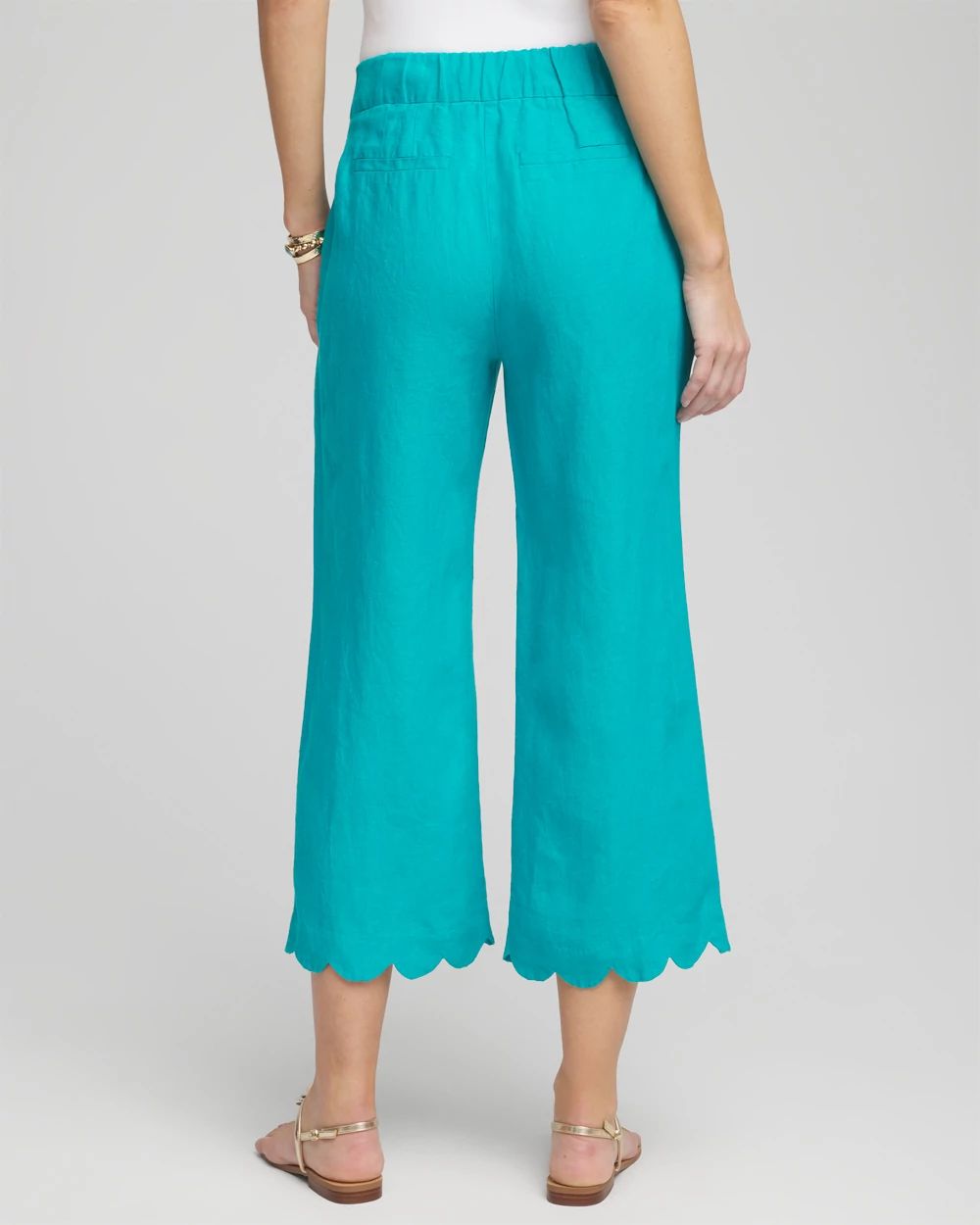 Linen Scallop Hem Crop Pants