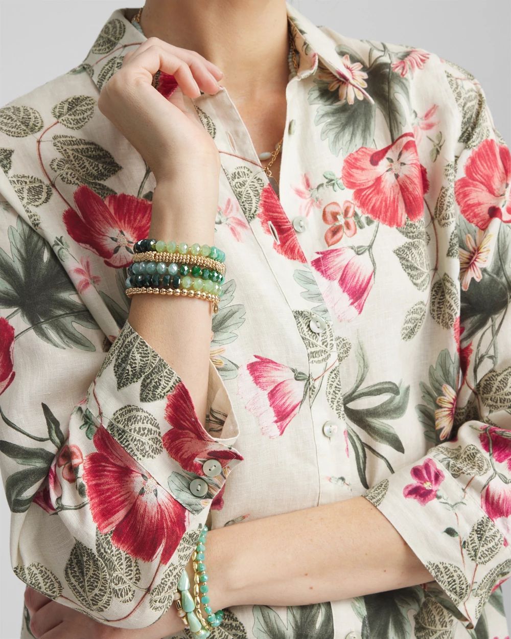 No Iron™ Garden Floral Linen Shirt click to view larger image.