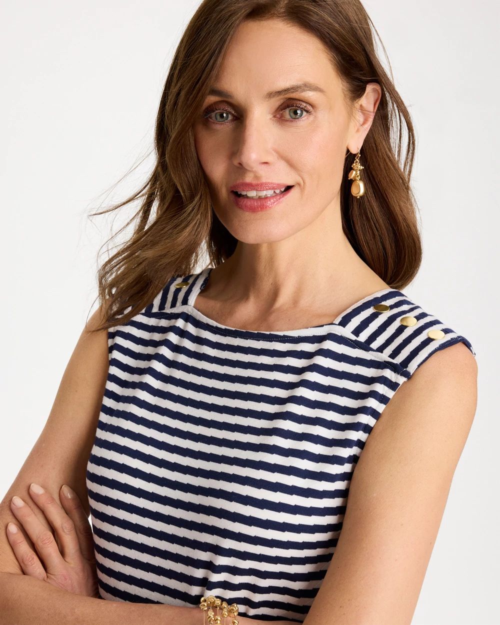 Cotton Striped Button Tee