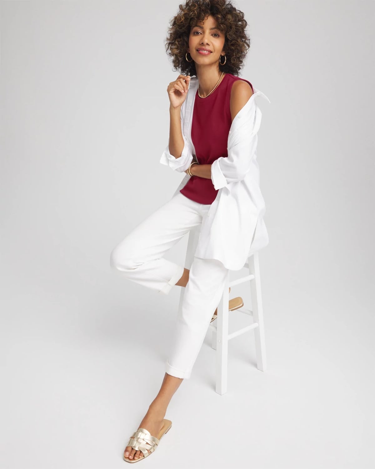 Chico's Ribbed High Neck Tank In Russet Red In Red
