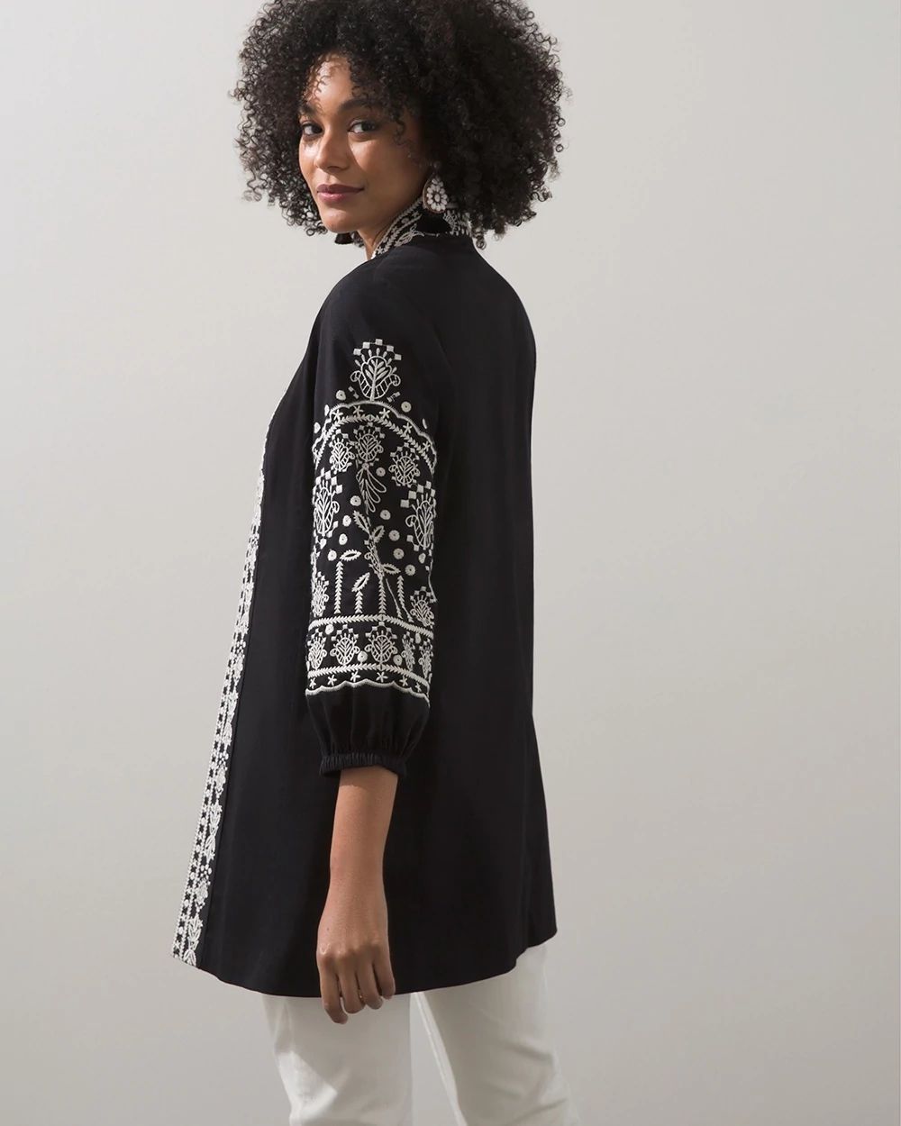 Eyelet Blouson Sleeve Kimono