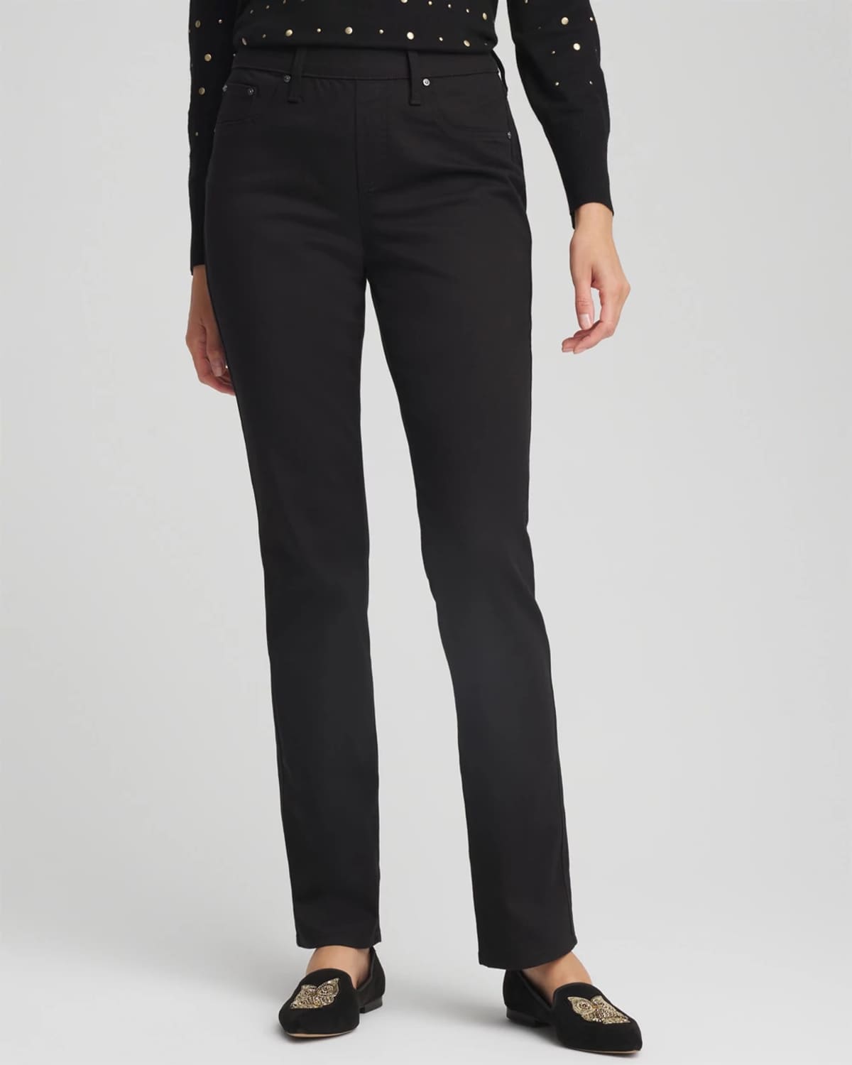 Chico's Pull-on Straight-leg Jeans In Black In Black