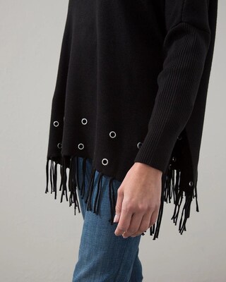 Black Embellished Sweater Poncho