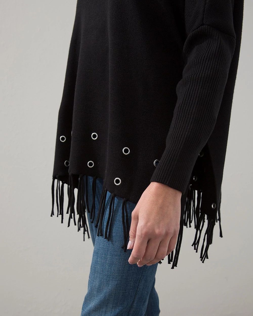 Black Embellished Sweater Poncho