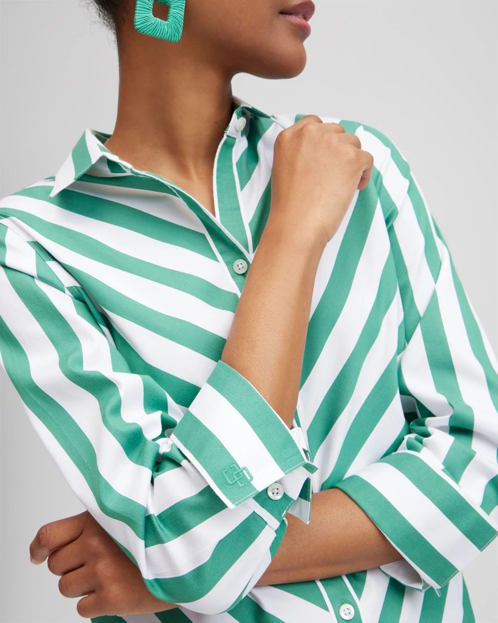 No Iron™ 3/4 Sleeve Stripe Shirt