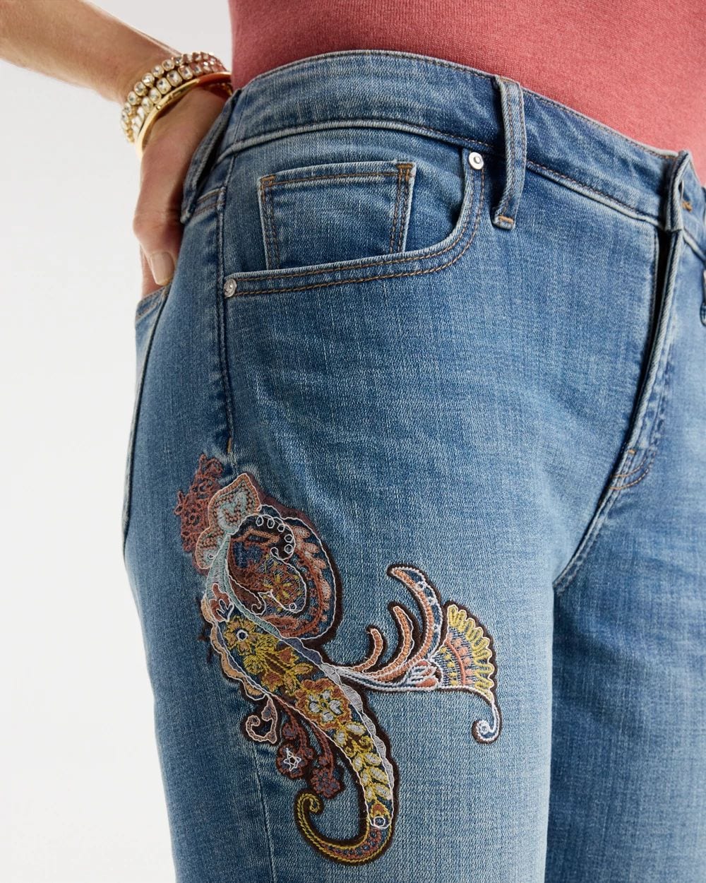 Girlfriend Slim Embroidered Ankle Jeans click to view larger image.