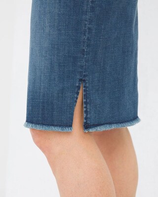 Fray-Hem Denim Skirt with Slit