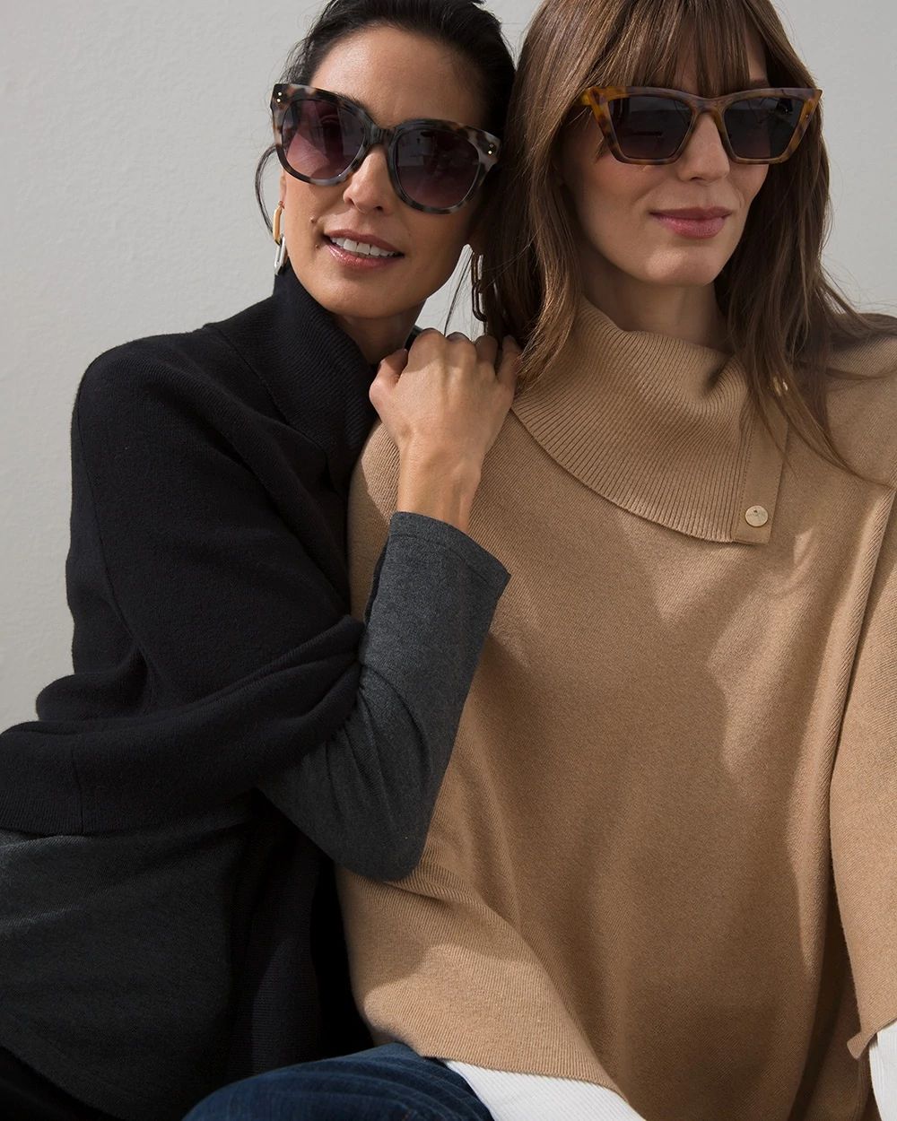 Black Snap Neck Sweater Poncho