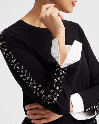 Knit Woven Rhinestone Pullover Sweater