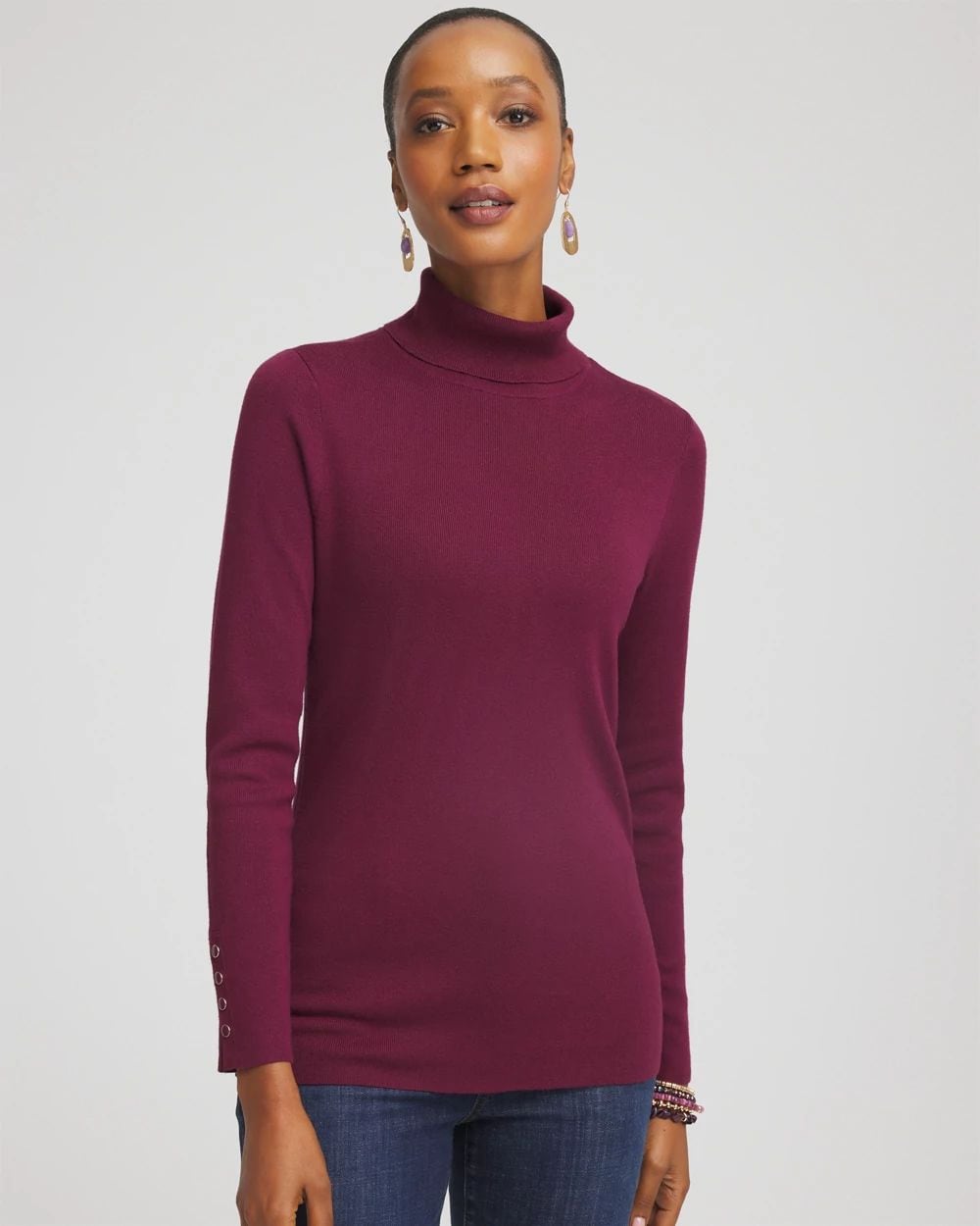 Ecovero™ Button Cuff Turtleneck Sweater