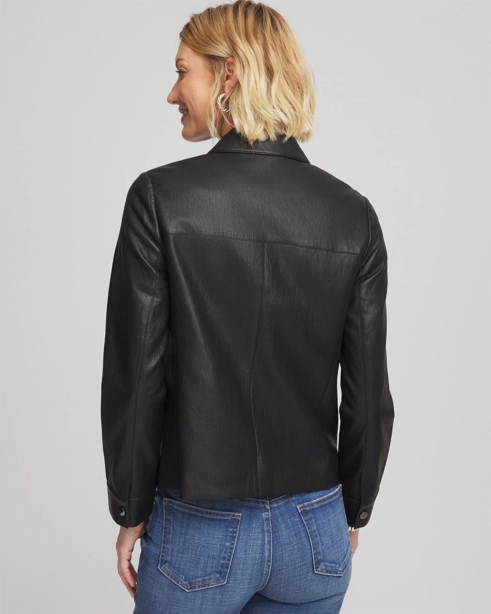 Snap Front Faux Leather Jacket
