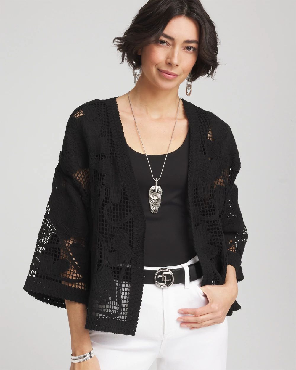Cutwork Crochet-Lace Short Kimono