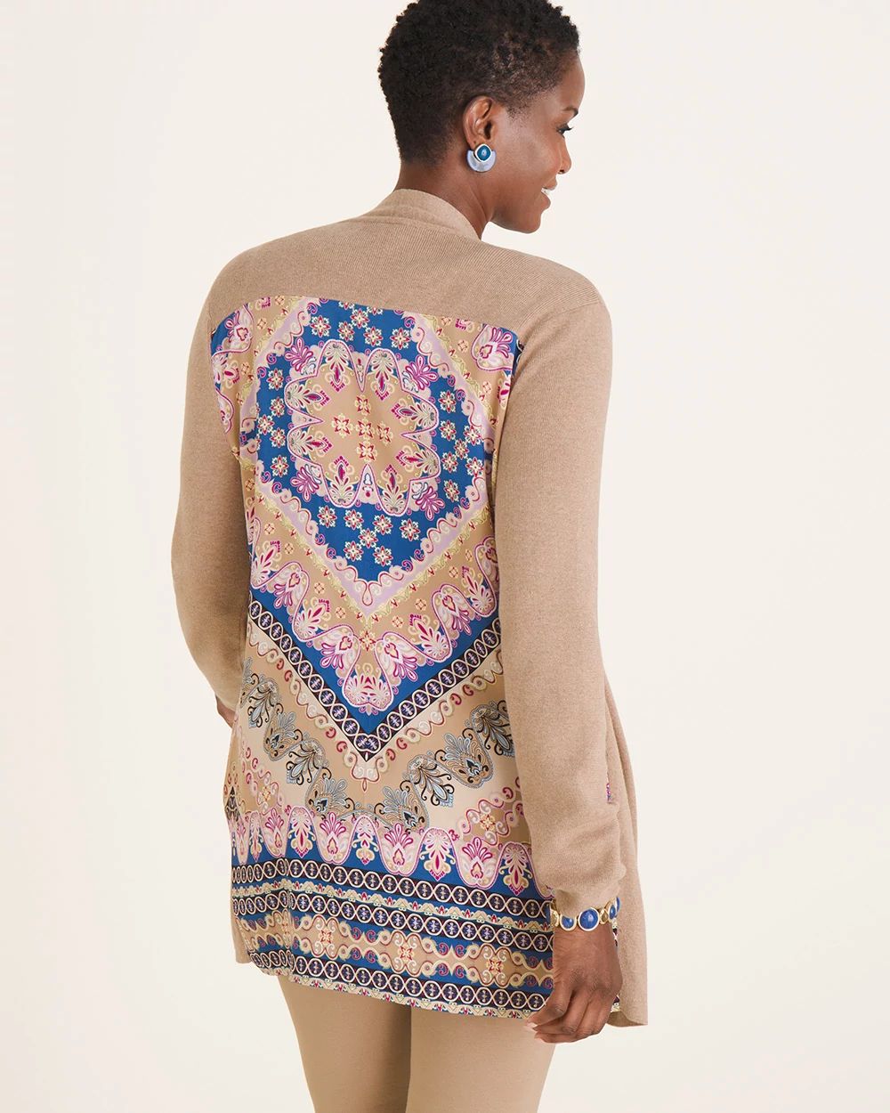Woven-Back Cardigan