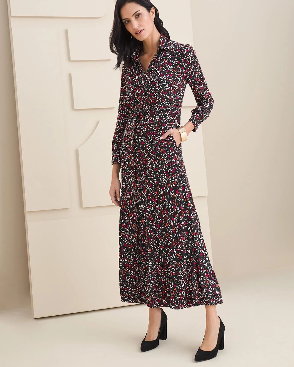Heart Print Maxi Shirt Dress