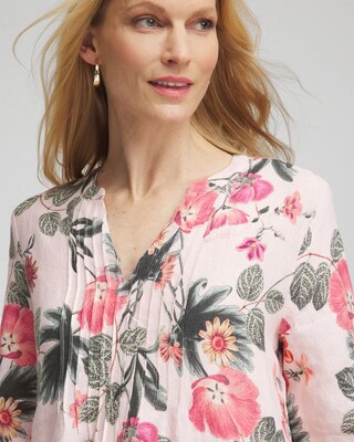 Floral Linen Pintuck 3/4 Sleeved Dress click to view larger image.