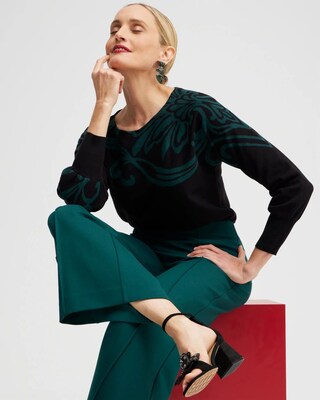 Green Print Pullover Sweater