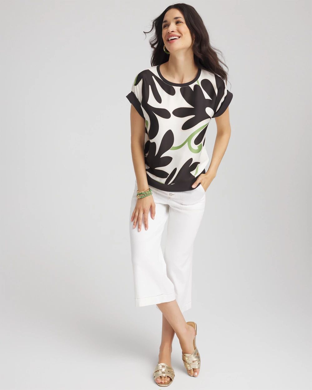 Floral Rib-Knit Satin Top