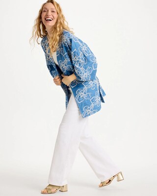 Woven Embroidered Belted Kimono click to view larger image.