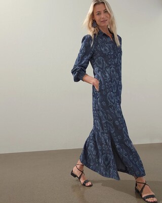Tencel Ikat Print Shirt Dress