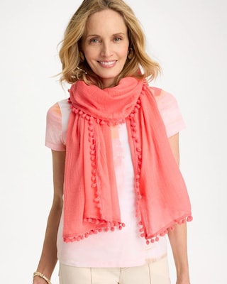 Pom Pom Oblong Scarf click to view larger image.