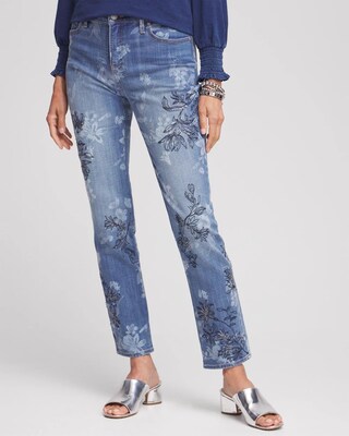 Girlfriend Floral Embroidered Ankle Jeans