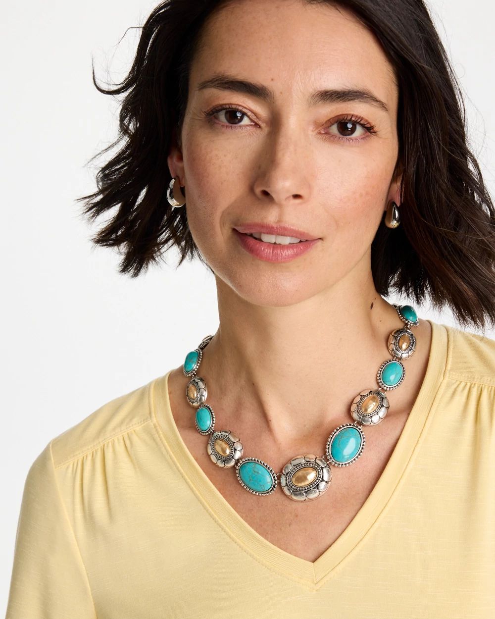 Turquoise Mixed Metal Collar Necklace