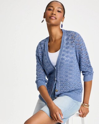 Crochet Knit Pointelle Cardigan click to view larger image.