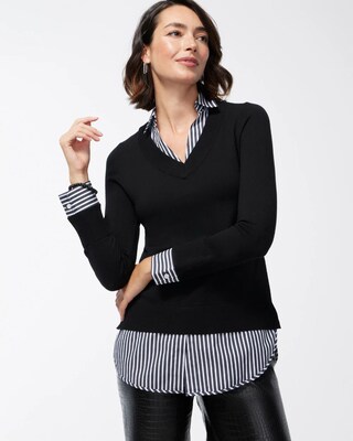 Built-In Woven Shirt Sweater