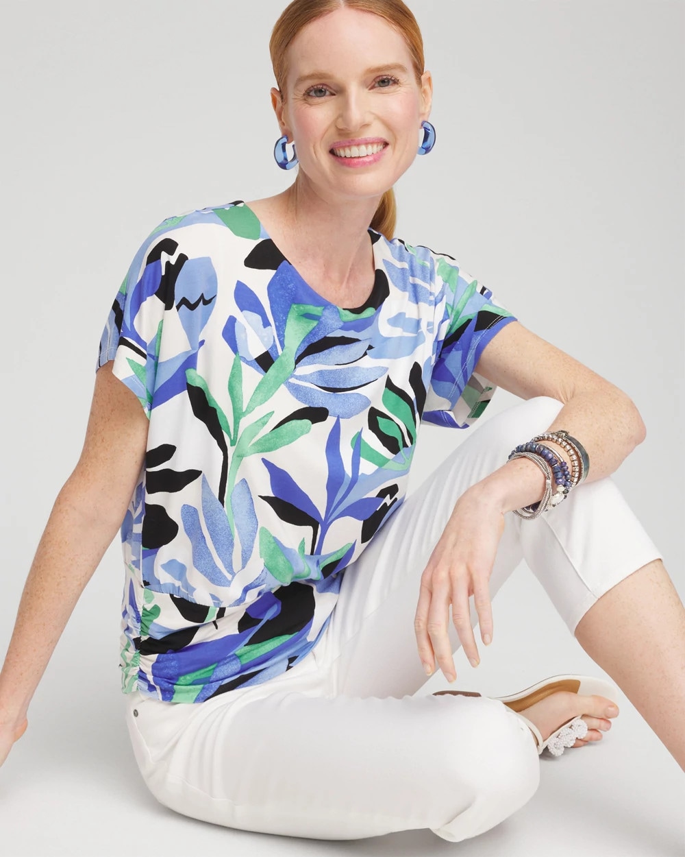 Touch of Cool™ Tropics Ruched Banded Hem Top