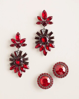 Red Rhinestone Earring Set