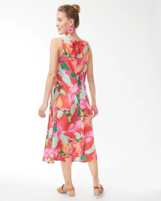 Tie-Back Foliage Print Trapeze Dress