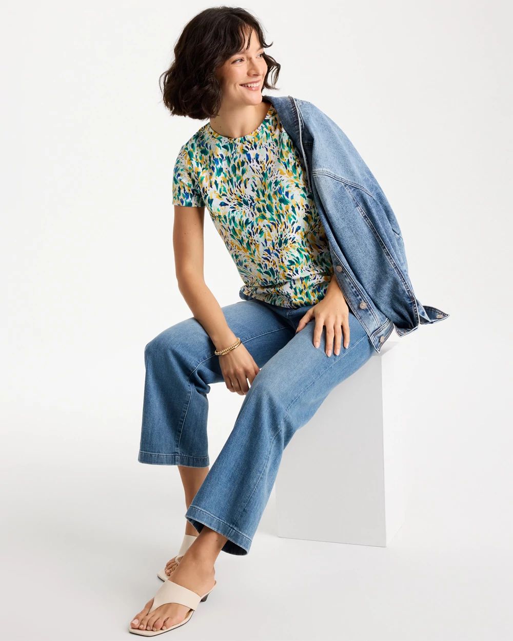 Printed Cotton Stretch Cap-Sleeve Tee
