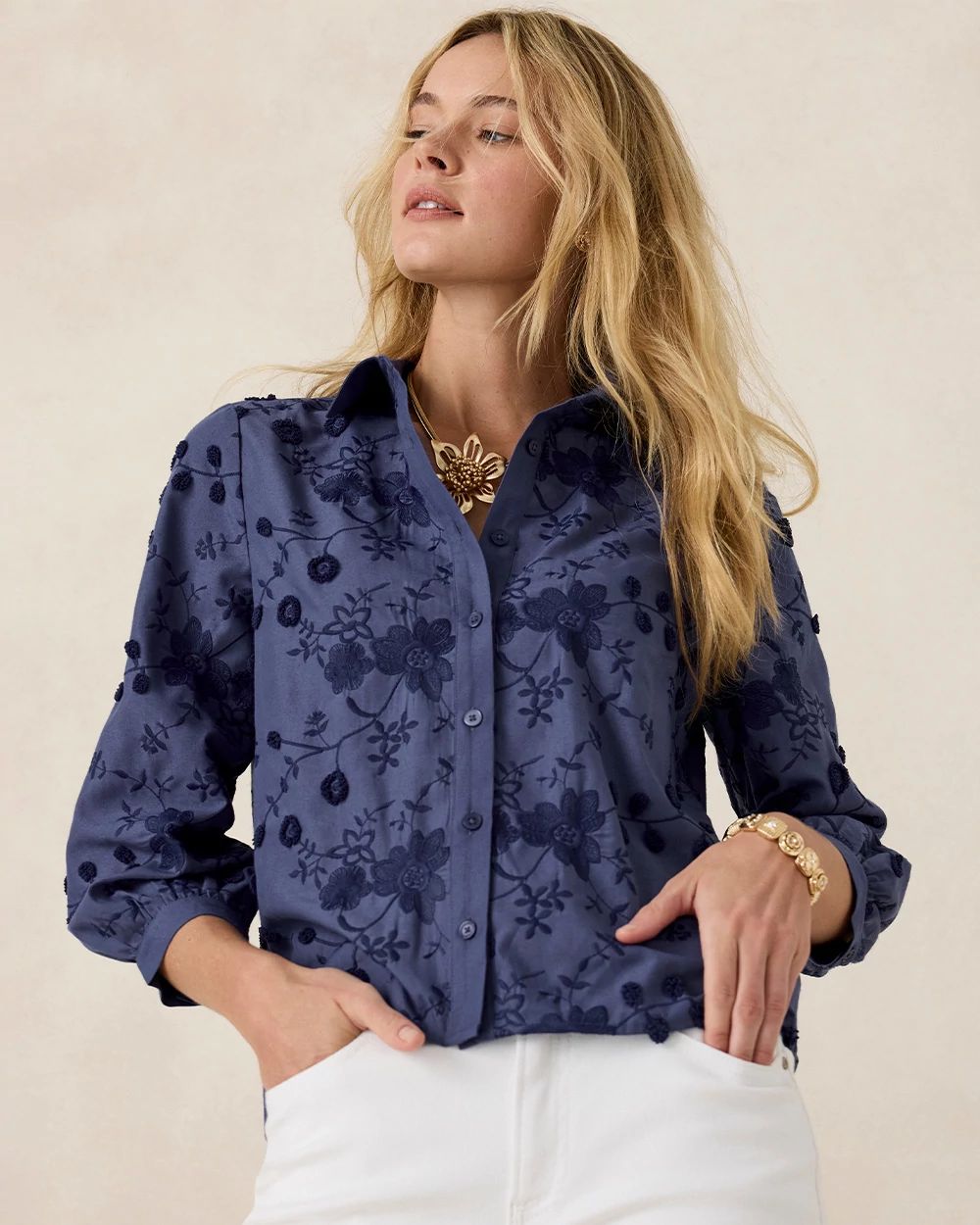 3D Floral Embroidered Top