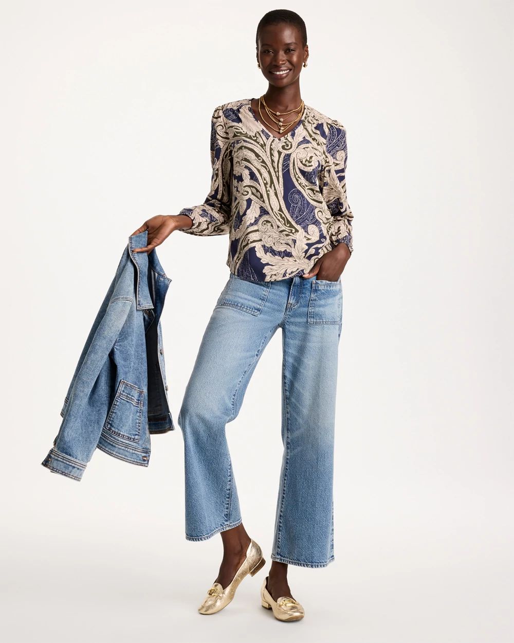 Jersey Knit Poplin-Sleeved Top click to view larger image.