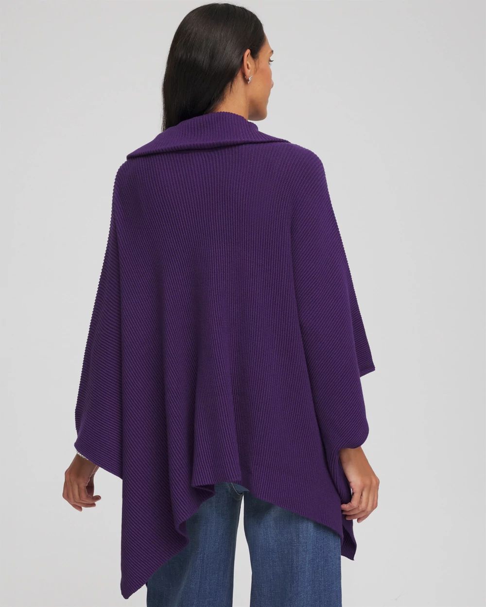 Rhinestone Zip-Collar Sweater Poncho click to view larger image.