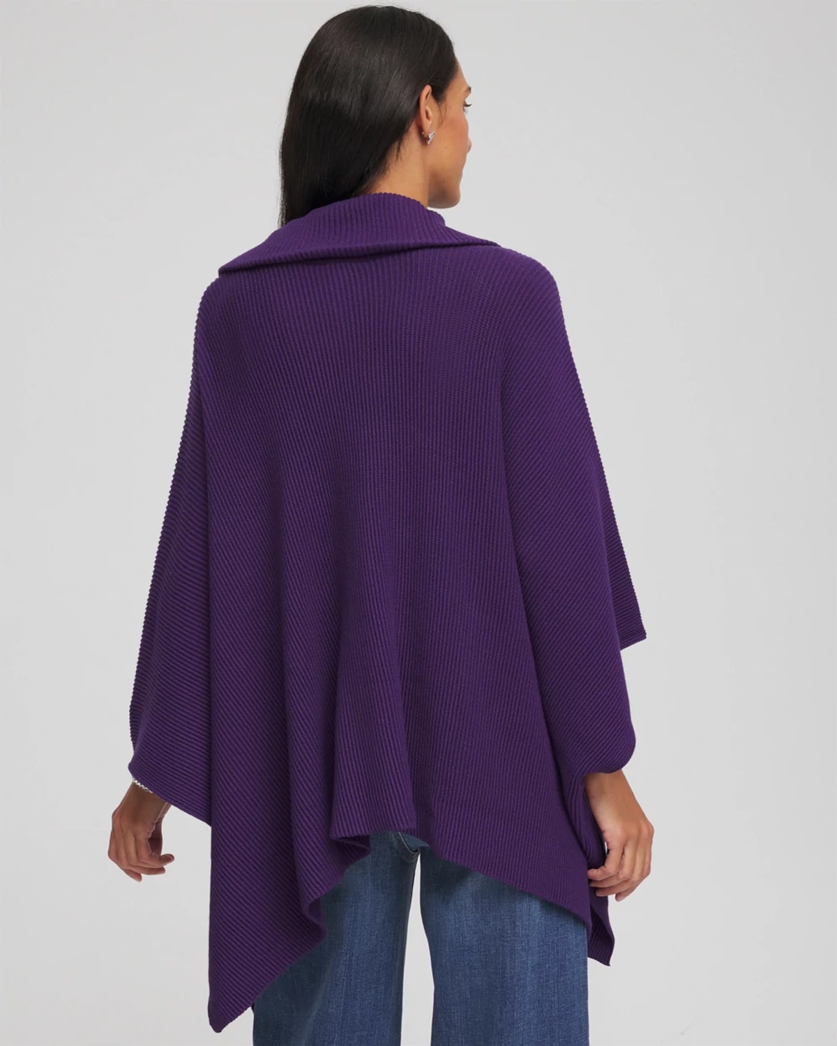 Chico's Rhinestone Zip-collar Sweater Poncho In Purple Elixir