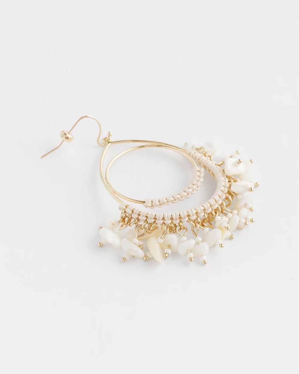 No Droop® White Fringe Hoop Earrings