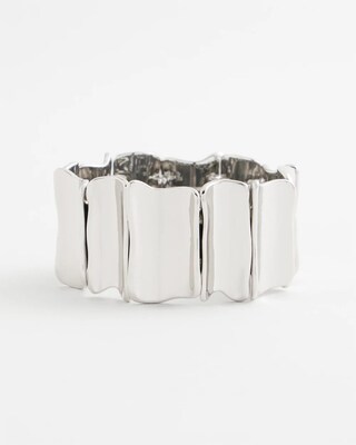 Silvertone Wave Stretch Cuff Bracelet click to view larger image.