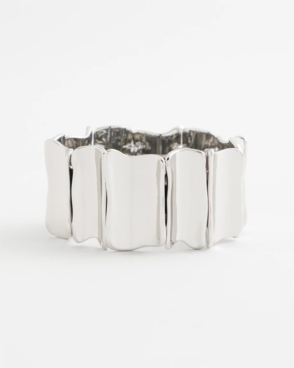 Silvertone Wave Stretch Cuff Bracelet click to view larger image.