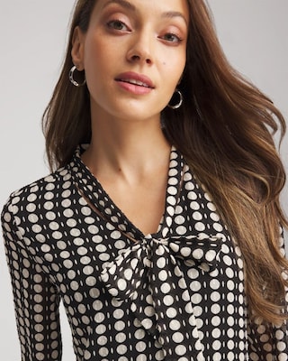 Chiffon Clip-Dot Tie-Neck Dress click to view larger image.