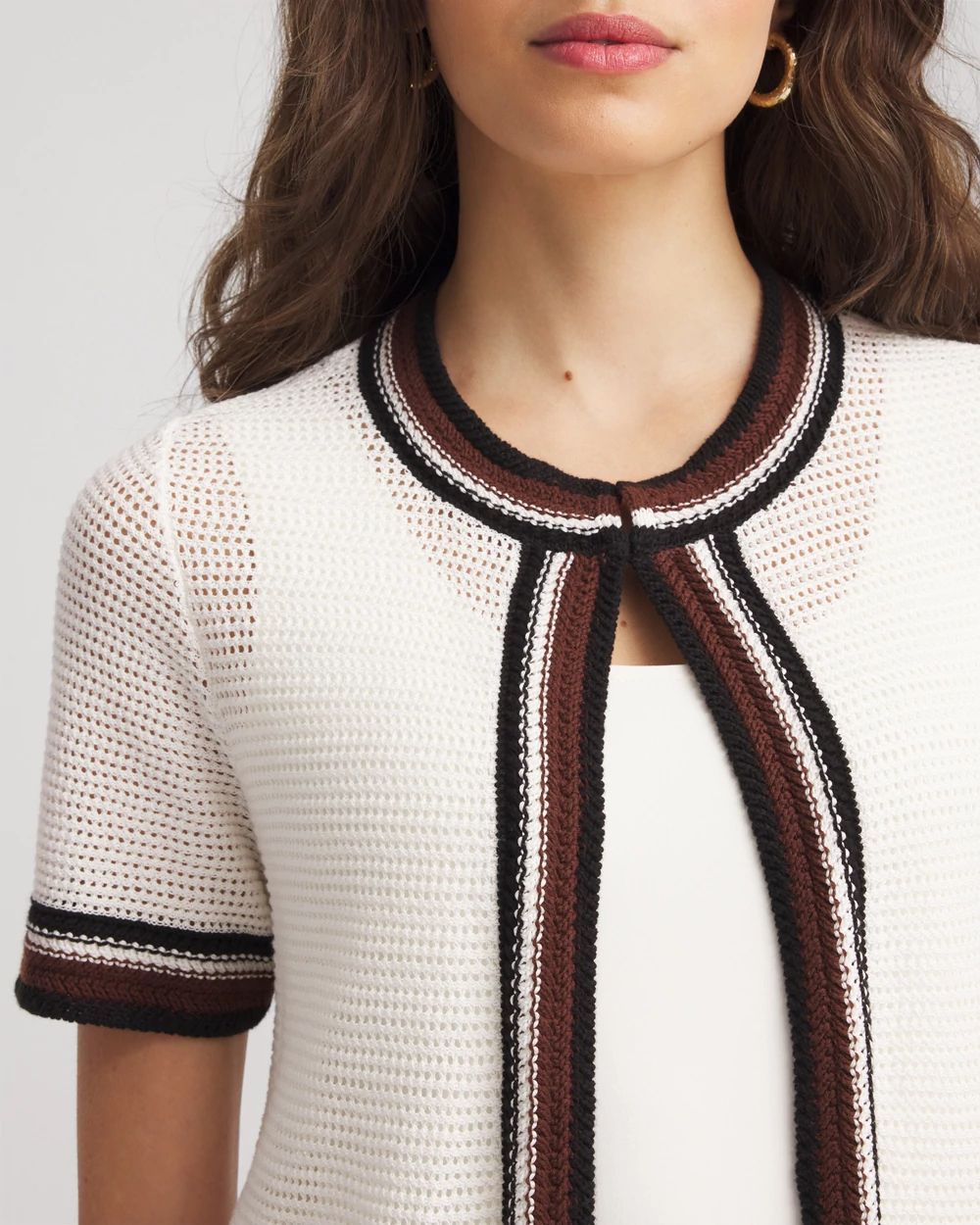 Pointelle High-Style Short-Sleeve Cardigan