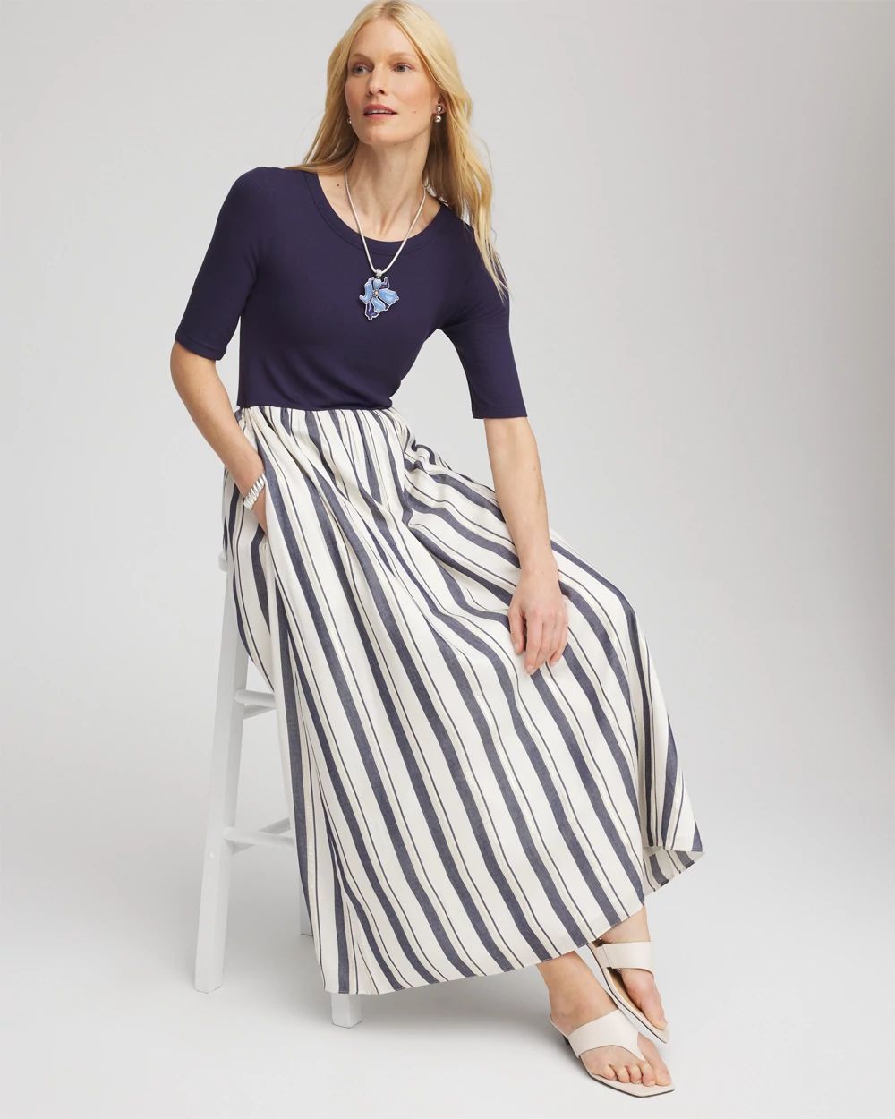 Petite Mixed Metallic Striped Maxi Dress