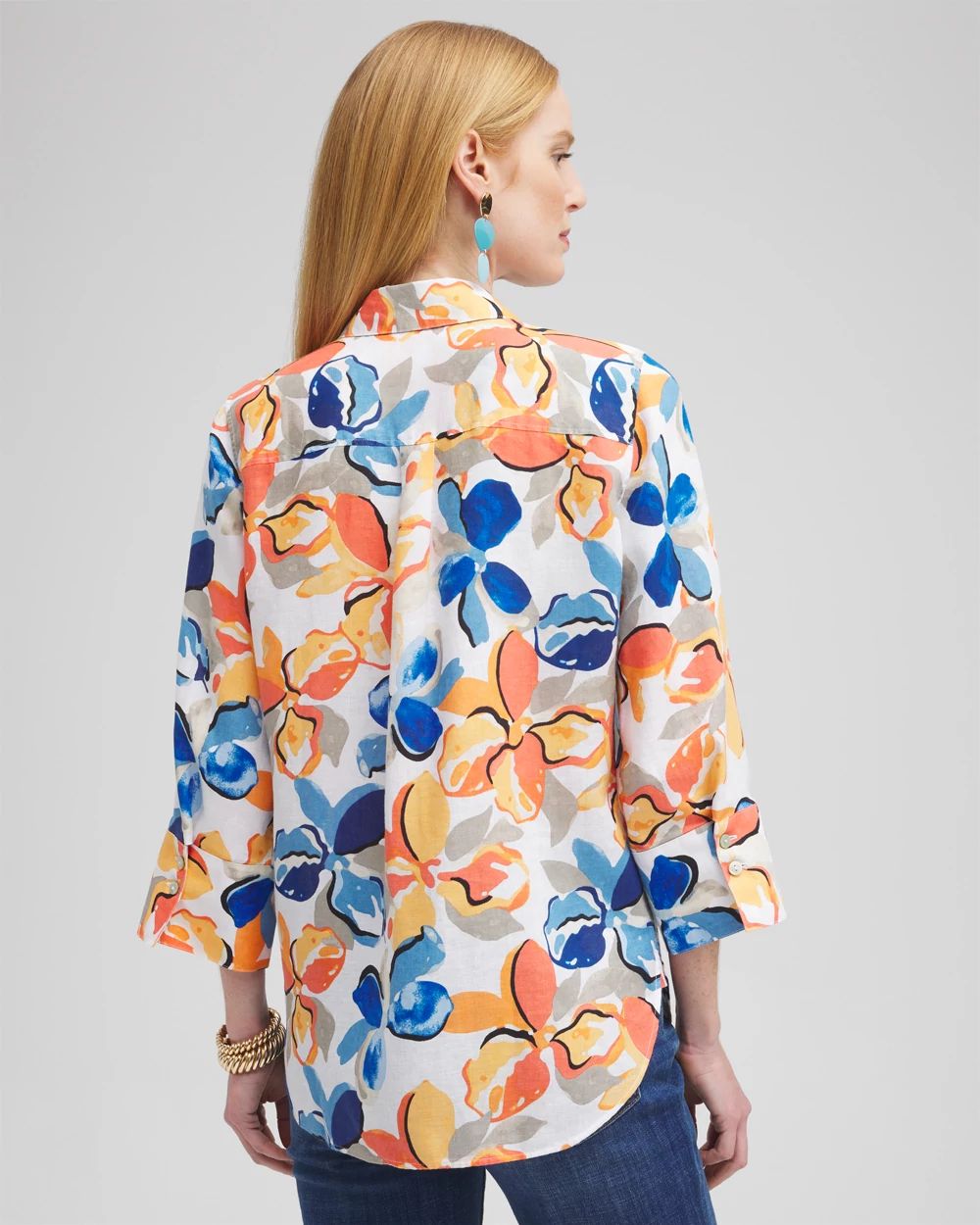 No Iron™ Linen Floral 3/4 Sleeve Shirt