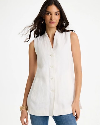Long Linen Sleeveless Vest click to view larger image.