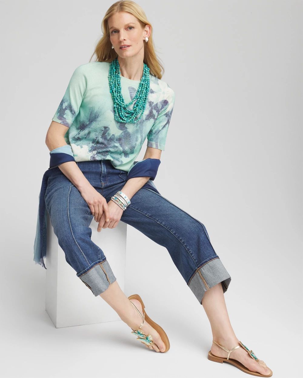 Metallic Butterfly Print Sweater Tee